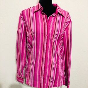 St. John's Bay Vibrant Pink Striped Button-Down Shirt